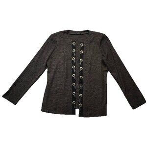 MISOOK Sweater Womens M Brown Cardigan Blazer Metal Grommet Quiet Luxury